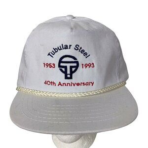 Vintage 90s Tubular Steel Trucker Hat 40th Anniversary White Adjustable